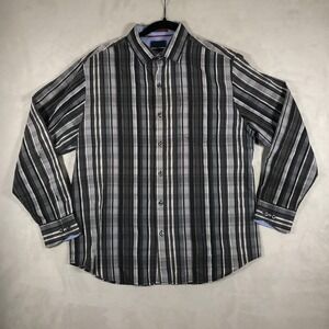 Tommy Bahama Shirt Mens Medium Gray Plaid Button Up Cotton Silk Blend